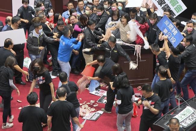 Lòng heo 'bay' trong cuộc ẩu đả tại nghị viện Đài Loan - ảnh 1