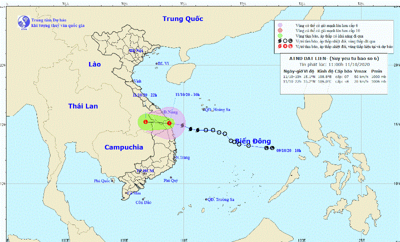 Bão số 6 suy yếu thành áp thấp nhiệt đới