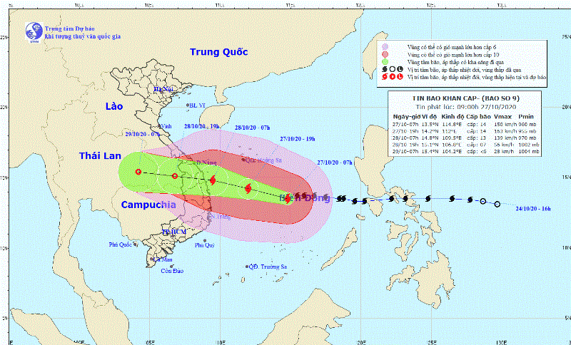 Bão số 9 đi rất nhanh, rất mạnh, hướng vào Đà Nẵng-Phú Yên
