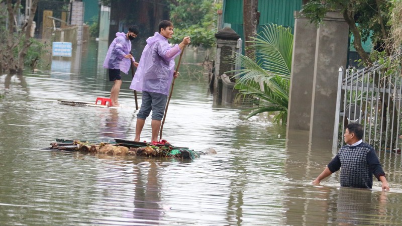 Dân đóng bè chuối đi lại trong vùng lũ - ảnh 3