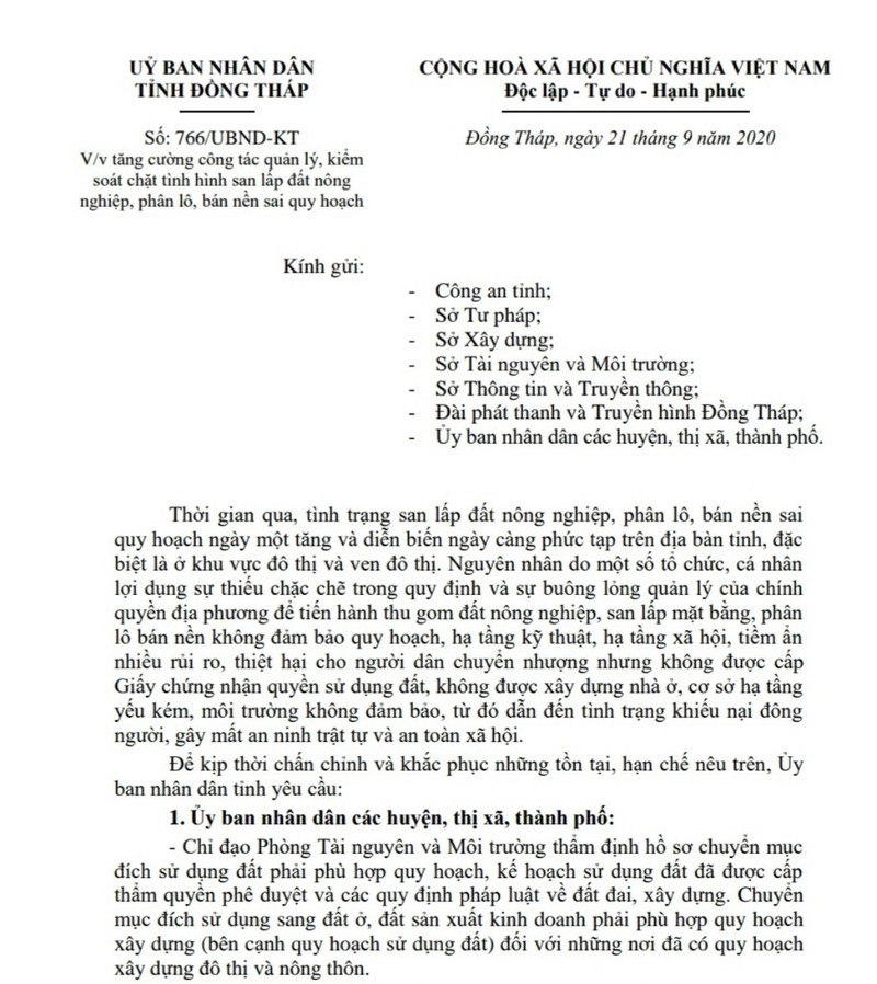 Đồng Tháp: Tình trạng san lấp đất nông nghiệp diễn ra phức tạp