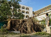 A close-up of a school that collapsed after a storm in Quang Ngai