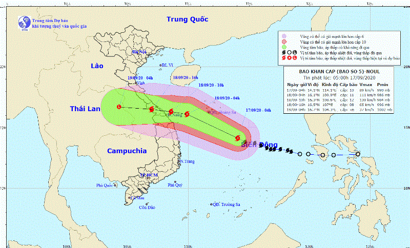 Bão số 5 di chuyển nhanh, cách Hoàng Sa 380km