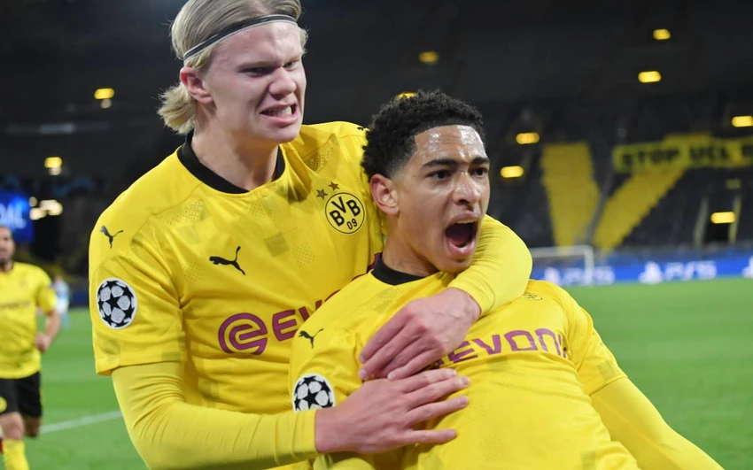 Từng khoác chung màu áo, Bellingham là cầu nối hữu hiệu giúp Real Madrid chiêu mộ chân sút người Na Uy. Ảnh: GETTY. bat-ngo-bellingham-dat-moi-cho-real-madrid-chieu-mo-haaland (1).jpg
