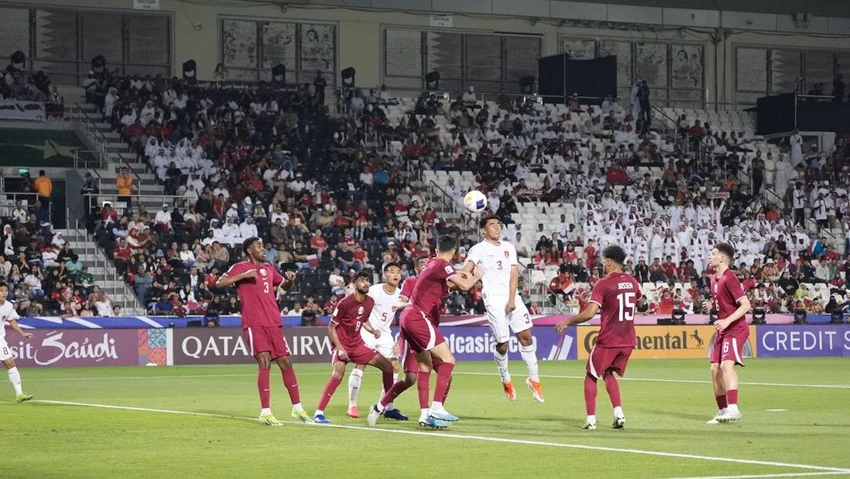 U-23 Indonesia thua tức tưởi chủ nhà Qatar ở trận khai cuộc vòng chung kết U-23 châu Á. Ảnh: AN.