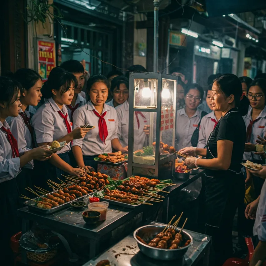 Các món ăn đường phố và quà vặt rất đa dạng. Ảnh minh hoạ: AI thức ăn đường phố