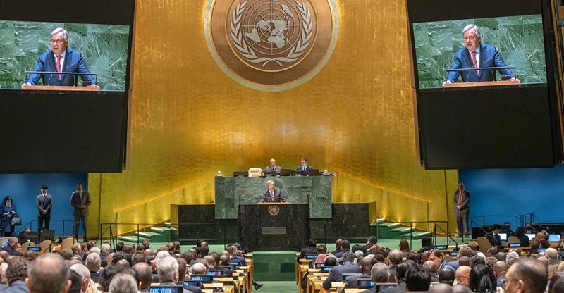 Tổng thư ký Liên Hợp Quốc Antonio Guterres phát biểu khai mạc tại khóa họp thứ 78 của Đại hội đồng Liên Hợp Quốc hồi tháng 9-2023. Ảnh: LIÊN HỢP QUỐC hoi-nghi-thuong-dinh-7420.jpg