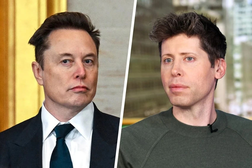 Tỉ phú Elon Musk (trái) và CEO của OpenAI Sam Altman. Ảnh: GETTY IMAGES tỉ phú Elon Musk.jpg