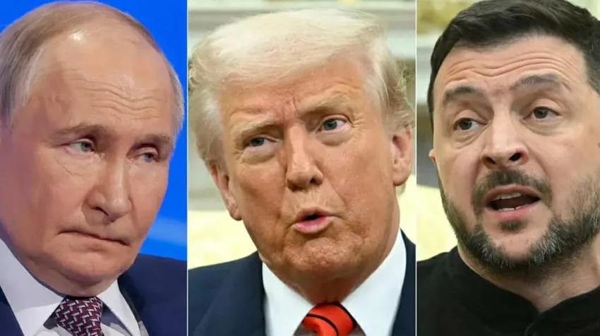 (Từ trái sang) Tổng thống Nga Vladimir Putin, Tổng thống Mỹ Donald Trump, và Tổng thống Ukraine Volodymyr Zelensky. Ảnh: AFP tổng thống Mỹ.jpg