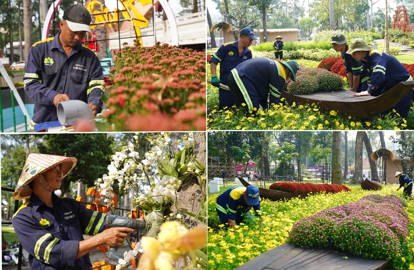 Các công nhân chạy đua với thời gian, tất bật thi công, chỉnh trang những hạng mục còn lại để kịp phục vụ nhu cầu du xuân của người dân và du khách. Hoi-hoa-xuan-at-ty (10).jpg
