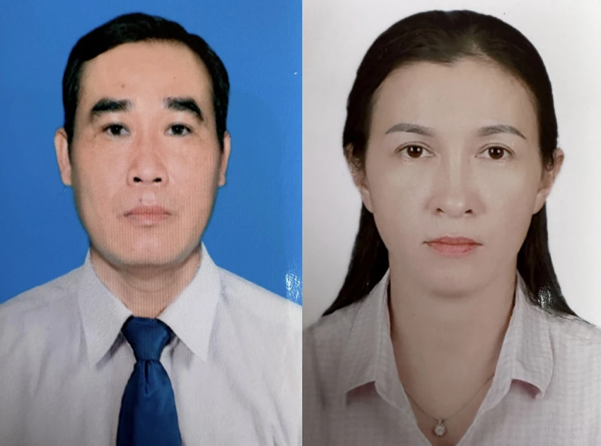 Bị can Nguyễn Tiến Dũng (46 tuổi, nguyên Chủ tịch UBND Xã Bảo Quang) và Nguyễn Thị Hồng Nga, (42 tuổi, nguyên là Phó Chủ tịch UBND xã Bảo Quang). Ảnh: CA. Lừa đảo.jpg
