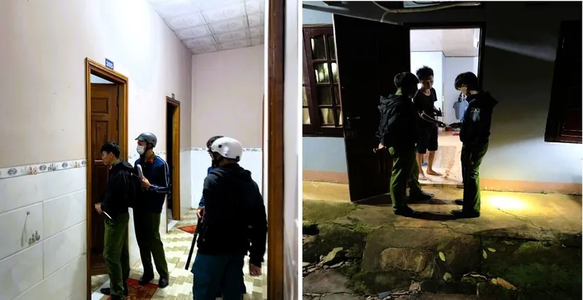 Công an xã Bom Bo tuyên truyền, nhắc nhở một số cơ sở lưu trú trên địa bàn. Ảnh: CA. ma túy.jpeg