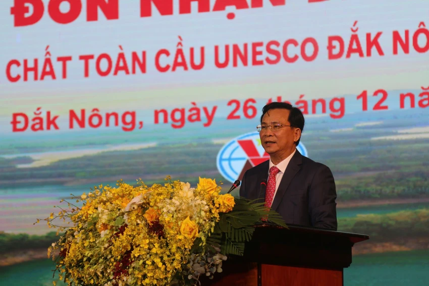 Ông Hồ Văn Mười, Chủ tịch UBND tỉnh Đắk Nông phát biểu tại buổi lễ. Ảnh: NV IMG_5543.JPG
