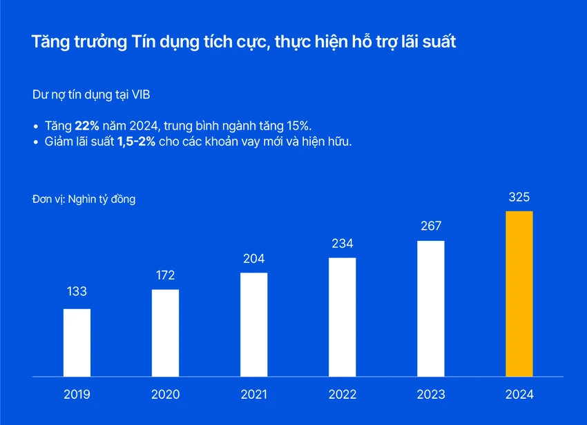 VIB đặt mục tiêu tăng trưởng tín dụng 2025 bằng với năm ngoái. Ảnh: T.L VIB đặt mục tiêu tăng trưởng tín dụng 2025 bằng với năm ngoái
