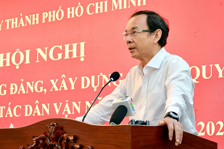 Bí thư TP.HCM Nguyễn Văn Nên phát biểu tại hội nghị. Ảnh: DI LINH P2_anh-chinh.jpg