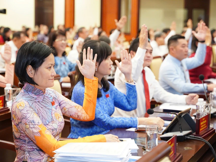 Đại biểu HĐND TP.HCM xem xét, biểu quyết một số nội dung quan trọng. Ảnh: THUẬN VĂN Bí thư Nguyễn Văn Nên: 'Có đồng chí phải rời vị trí của mình để đất nước phát triển cũng là việc làm có ý nghĩa...'-HĐND-TPHCM-ky-hop-20.jpg