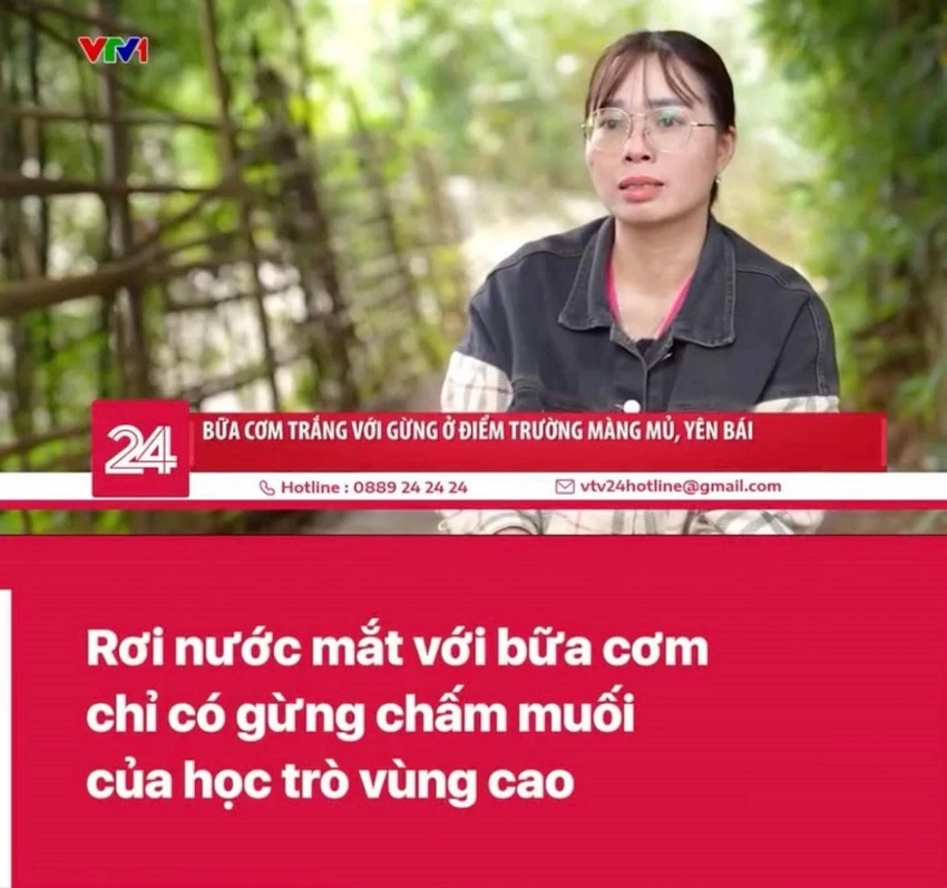 Cô giáo xuất hiện trong phóng sự 'Bữa cơm trắng với gừng'. Ảnh chụp màn hình. phong-su-bua-com-trang-voi-gung-chua-toan-dien-ve-thuc-te-diem-truong.jpeg