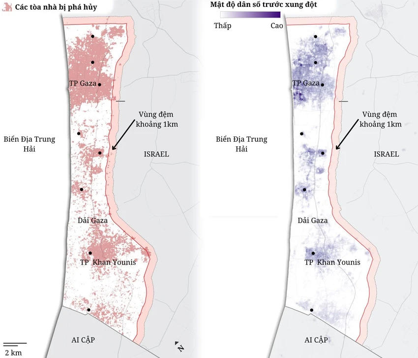 Bản đồ cho thấy Israel lập vùng đệm bao quanh Gaza. Đồ họa: THE WALL STREET JOURNAL; Việt hóa: KHOA ĐIỀM WSJ: Israel lập vùng đệm bao quanh Gaza, nguy cơ nới rộng bất đồng với Mỹ
