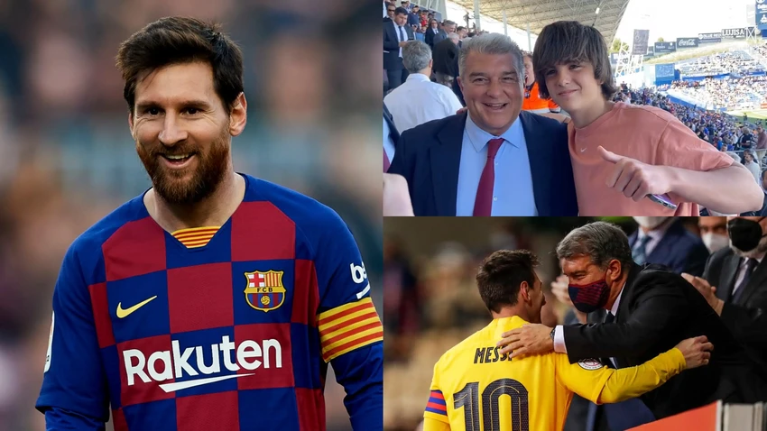 Messi buộc phải rời khỏi Barcelona trái với ý muốn, sau những lời hứa hẹn mà không thể thực hiện của Chủ tịch Laporta. Ảnh: GETTY. messi-laporta-2.png