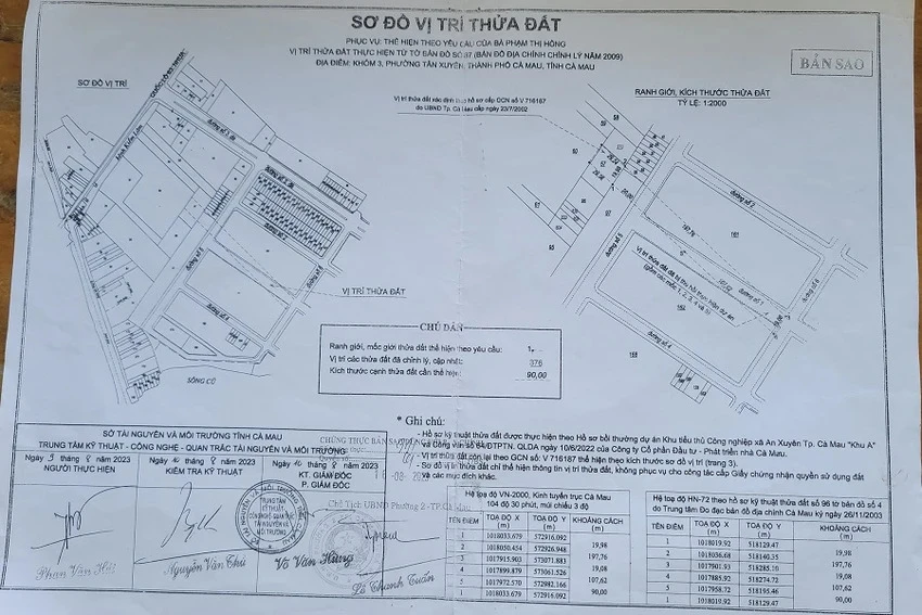 Vị trí đất theo sổ đỏ của bà Hồng được Trung tâm kỹ thuật - công nghệ - quan trắc tài nguyên và môi trường tỉnh Cà Mau xác định vào ngày 10-8-2023. Ảnh: TRẦN VŨ thửa đất biến mất