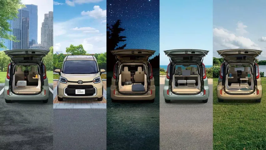 Nội thất xe minivan nhỏ gọn được bọc vải khử mùi, chống thấm nước và dầu, với các màu đen, nâu hoặc kaki. Ảnh: Toyota. Toyota biến minivan nhỏ gọn thành phòng khách, văn phòng di động nhờ bộ nội thất thông minh.jpg