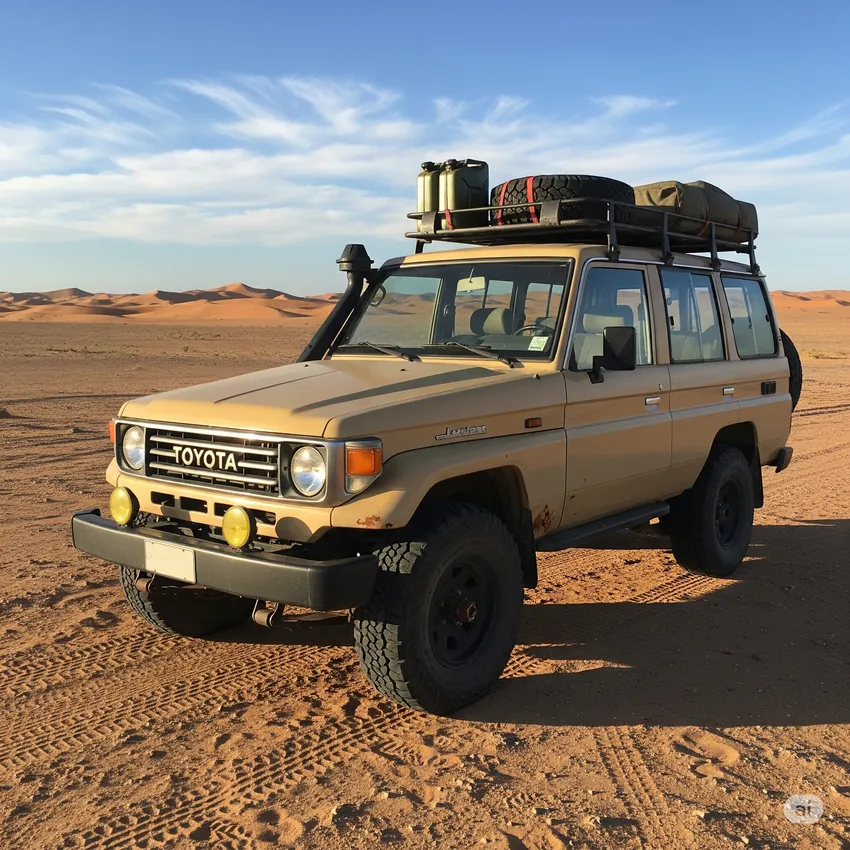 Dòng Toyota Land Cruiser 70 Series được xem là huyền thoại về độ bền bỉ. Ảnh: AI. Những 'tượng đài' bất tử: 8 mẫu xe vượt thời gian, thách thức mọi cuộc đua công nghệ.png