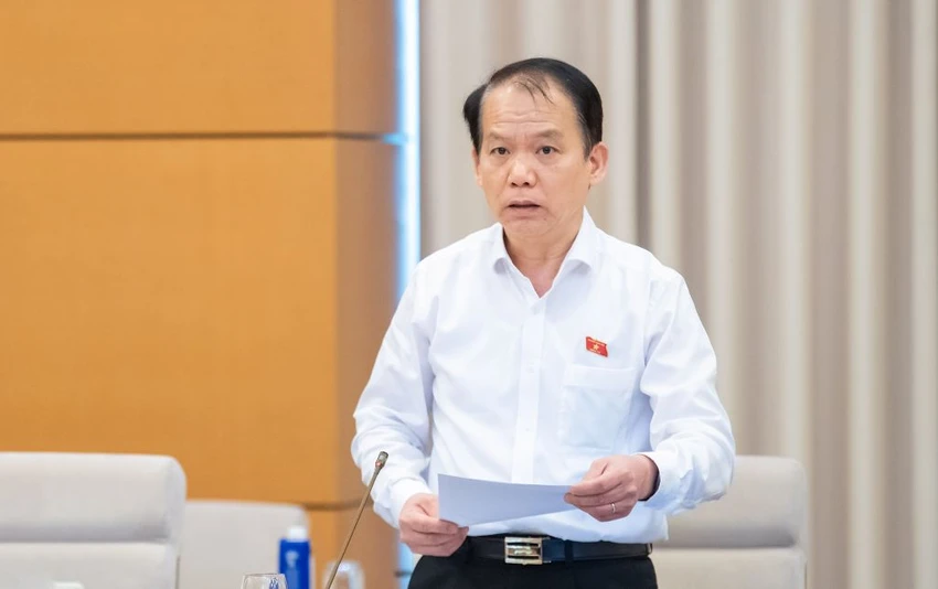 Chủ nhiệm Ủy ban Pháp luật và Tư pháp trình bày báo cáo thẩm tra. Ảnh: QH tvqh-hoang-thanh-tung.jpg