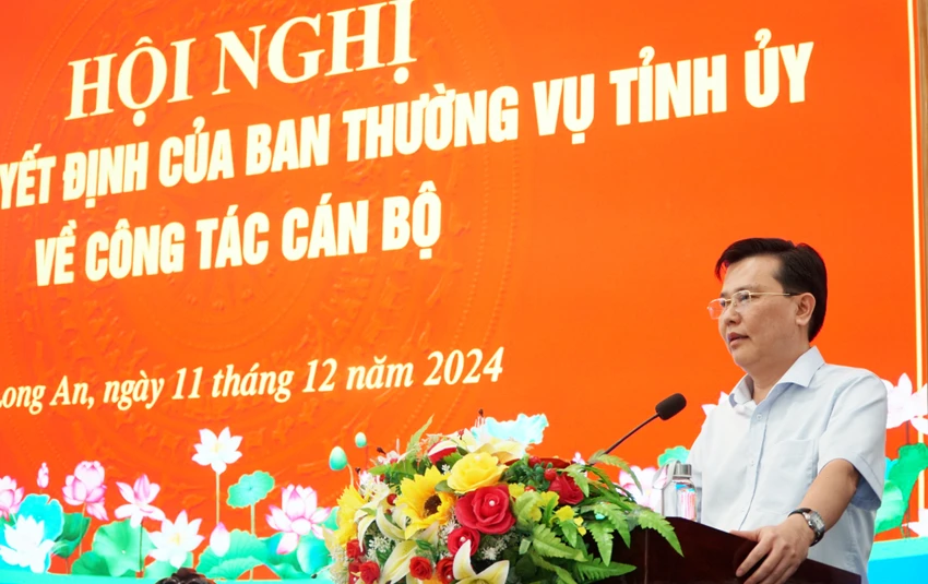 Ông Nguyễn Thanh Hải, Phó Bí thư Thường trực Tỉnh ủy Long An phát biểu tại hội nghị. Ảnh:TN Tỉnh ủy Long An (1).jpg