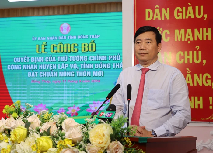 Chủ tịch UBND tỉnh Đồng Tháp Phạm Thiện Nghĩa, tại lễ công bố quyết định của Thủ tướng Chính phủ công nhận huyện Lấp Vò đạt chuẩn nông thôn mới năm 2023 Huyện lấp vò đạt chuẩn nông thôn mới.jpg