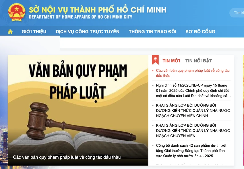 Cổng thông tin của Sở Nội vụ TP.HCM. Ảnh: HÀ THƯ so-noi-vu-tp.hcm-2.png