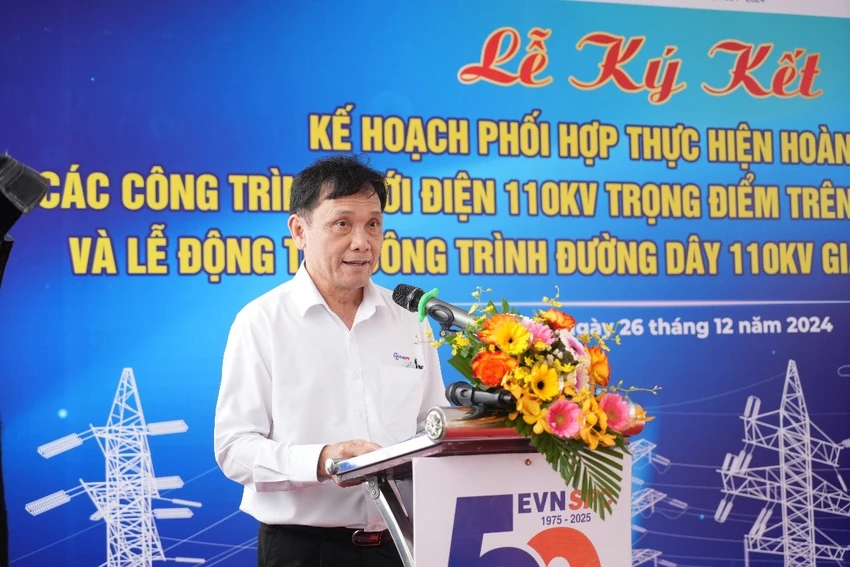 Tổng Giám đốc EVNSPC Nguyễn Phước Đức phát biểu tại buổi lễ EVNSPC động thổ công trình đường dây 110kv Giao Long – Phú Thuận