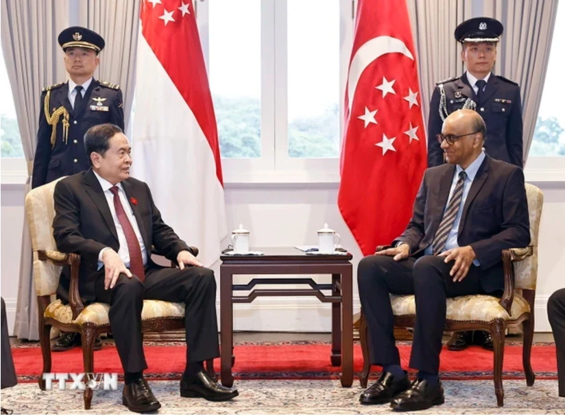 Chủ tịch Quốc hội Trần Thanh Mẫn hội kiến Tổng thống Singapore Tharman Shanmugaratnam. Ảnh: TTXVN 0312A.jpg