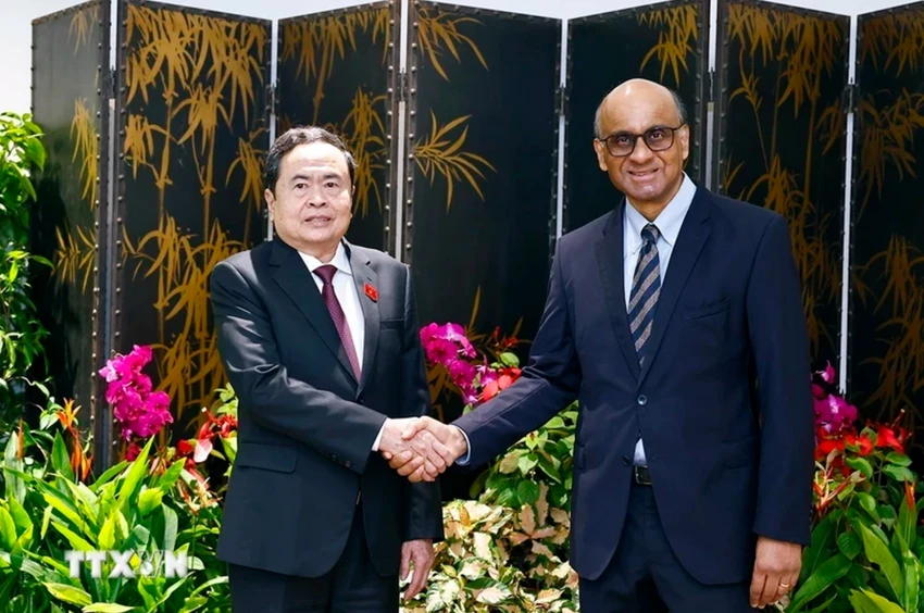 Chủ tịch Quốc hội Trần Thanh Mẫn và Tổng thống Singapore Tharman Shanmugaratnam. Ảnh: TTXVN Chủ tịch Quốc hội