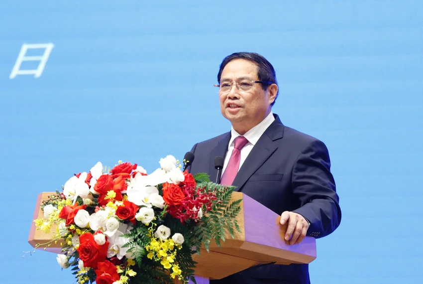 Thủ tướng Phạm Minh Chính phát biểu tại buổi thông báo về kết quả hội đàm. Ảnh: NGỌC DIỆP Thutuong2.jpg