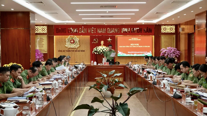 Công an TP.HCM tổ chức Hội nghị Giao ban công tác Công an tháng 11, chiều 30-11. Ảnh: CA Công an TP.HCM tập trung tấn công, trấn áp tội phạm dịp Tết 2024