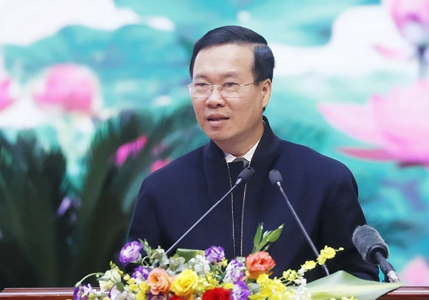 Chủ tịch nước Võ Văn Thưởng, Trưởng Ban Chỉ đạo 35 Trung ương, phát biểu chỉ đạo tại hội nghị. Ảnh: TTXVN Chủ tịch nước: Nghị quyết 35 tạo sức mạnh thế trận lòng dân trong bảo vệ tư tưởng của Đảng