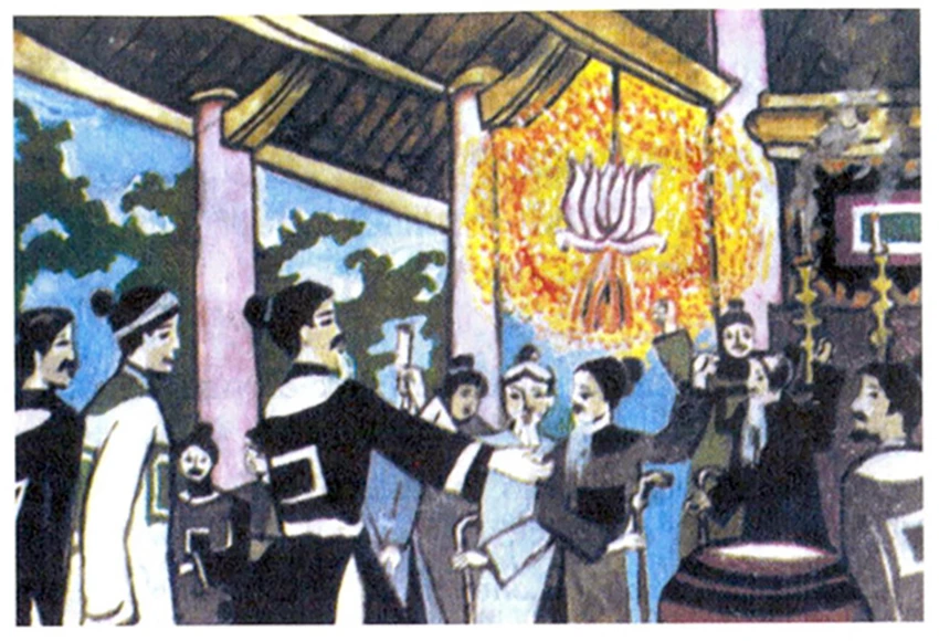 Tranh vẽ cảnh các bô lão trong Hội nghị Diên Hồng. hoi-nghi-dien-hong.jpeg