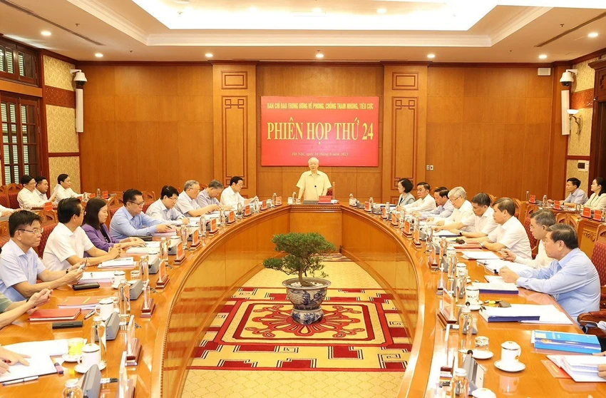 Tổng Bí thư Nguyễn Phú Trọng, Trưởng Ban Chỉ đạo Trung ương về phòng, chống tham nhũng, tiêu cực chủ trì Phiên họp thứ 24 của Ban Chỉ đạo (Hà Nội, 16-8-2023). Ảnh: TTXVN tu-tuong-toan-dien-cua-tong-bi-thu-nguyen-phu-trong-trong-phong-chong-tham-nhung-tieu-cuc-7.jpg