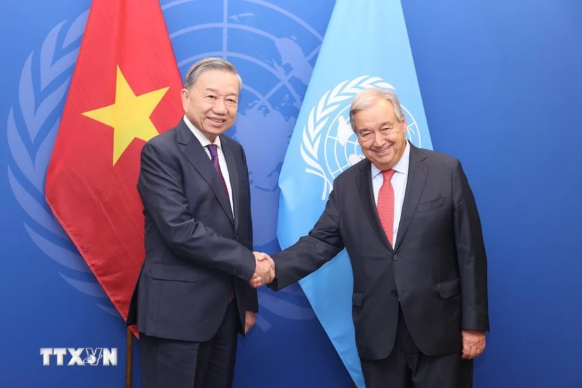 Tổng Bí thư, Chủ tịch nước Tô Lâm gặp Tổng thư ký Liên hợp quốc Antonio Guterres. Ảnh: TTXVN tong-bi-thu-chu-tich-nuoc-to-lam-tiep-lanh-dao-cac-to-chuc-quoc-te.jpg