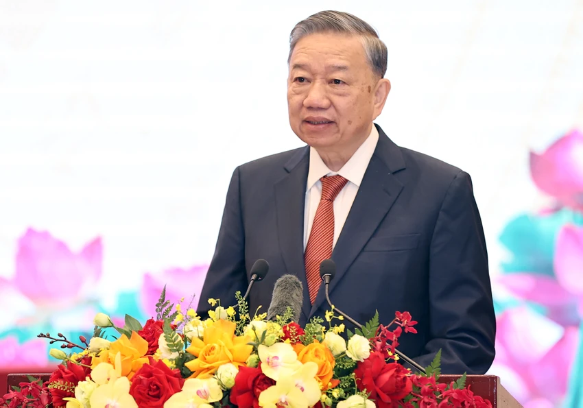 Tổng Bí thư Tô Lâm phát biểu tại buổi gặp gỡ. Ảnh: PHẠM HẢI Tổng Bí thư Tô Lâm: 'Không cản trở trí thức, nhà khoa học người Việt Nam ở nước ngoài'