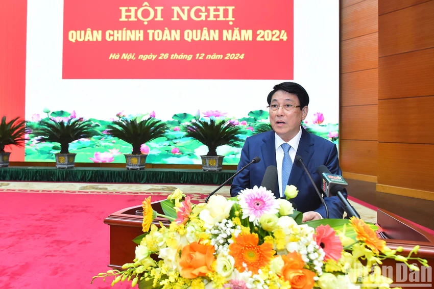Chủ tịch nước Lương Cường phát biểu tại Hội nghị Quân chính toàn quân 2024. Ảnh: NHÂN DÂN chu-tich-nuoc-luong-cuong-khang-dinh-vi-the-viet-nam-trong-dong-chay-thoi-dai-2.jpg