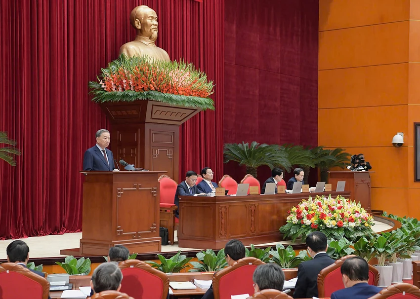 Tổng Bí thư Tô Lâm phát biểu tại hội nghị. Ảnh: VOV hoi-nghi-trung-uong-tong-bi-thu-to-lam-4.jpg