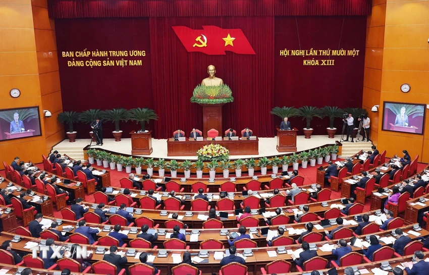 Tổng Bí thư Tô Lâm phát biểu khai mạc Hội nghị lần thứ 11 Ban Chấp hành Trung ương Đảng khóa XIII. Ảnh: TTXVN hinh-anh-khai-mac-hoi-nghi-lan-thu-11-trung-uong-khoa-xiii-1.jpg