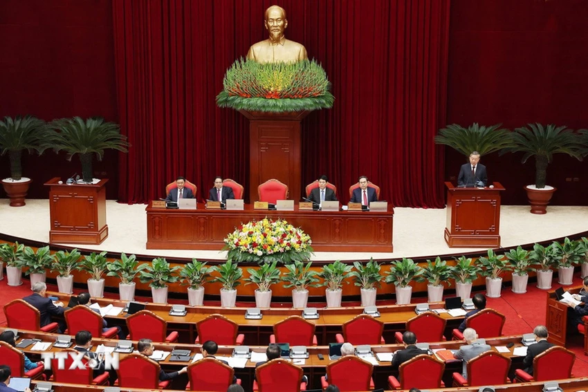Phiên khai mạc Hội nghị lần thứ 11, Ban chấp hành Trung ương khóa XIII. Ảnh: TTXVN hinh-anh-khai-mac-hoi-nghi-lan-thu-11-trung-uong-khoa-xiii-2.jpg