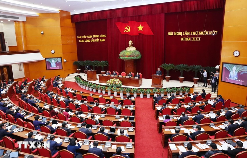 Tổng Bí thư Tô Lâm phát biểu khai mạc Hội nghị lần thứ 11 Ban Chấp hành Trung ương Đảng khóa XIII. Ảnh: TTXVN hinh-anh-khai-mac-hoi-nghi-lan-thu-11-trung-uong-khoa-xiii.jpg