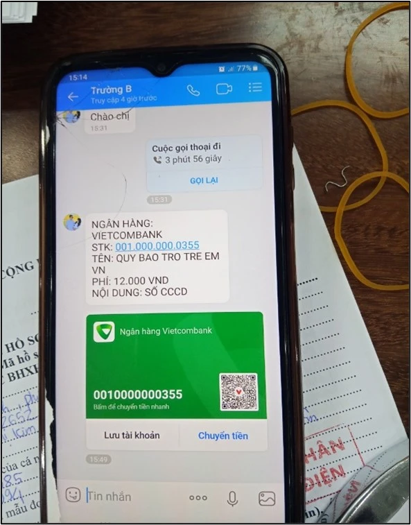 Thông báo giả và số tài khoản mà đối tượng lừa đảo gửi người lao động. Ảnh: BHXH TP.HCM cung cấp Tái diễn thủ đoạn lừa đảo liên quan đến ứng dụng VssID