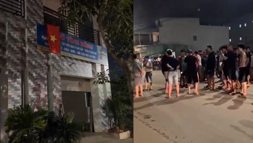 Nhiều người tập trung bên ngoài hiện trường vụ nổ tối 23-4. Ảnh CTV Ba người bị bỏng nghi do nổ pháo tự chế.png