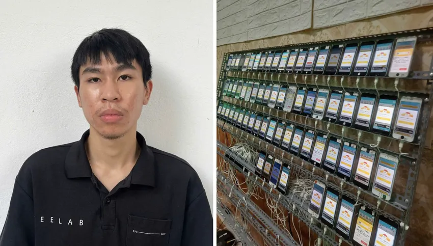 Nguyễn Phương Nam và tang vật. Ảnh: CA Bắt kẻ trộm 400 chiếc điện thoại Iphone ở Phú Thọ.png