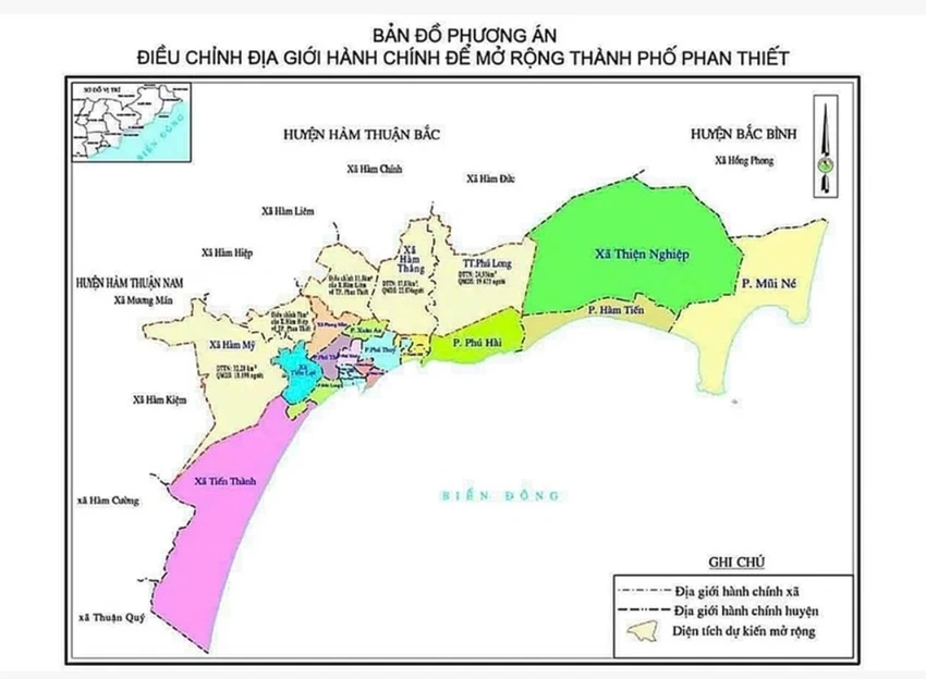 Bản đồ Phương án điều chỉnh mở rộng Phan Thiết. phan thiết
