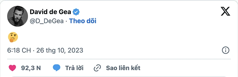 Bài đăng "suy nghĩ" của De Gea khiến fan MU phát sốt. ẢNH: TWITTER DE GEA de-gea-manchester-united.png